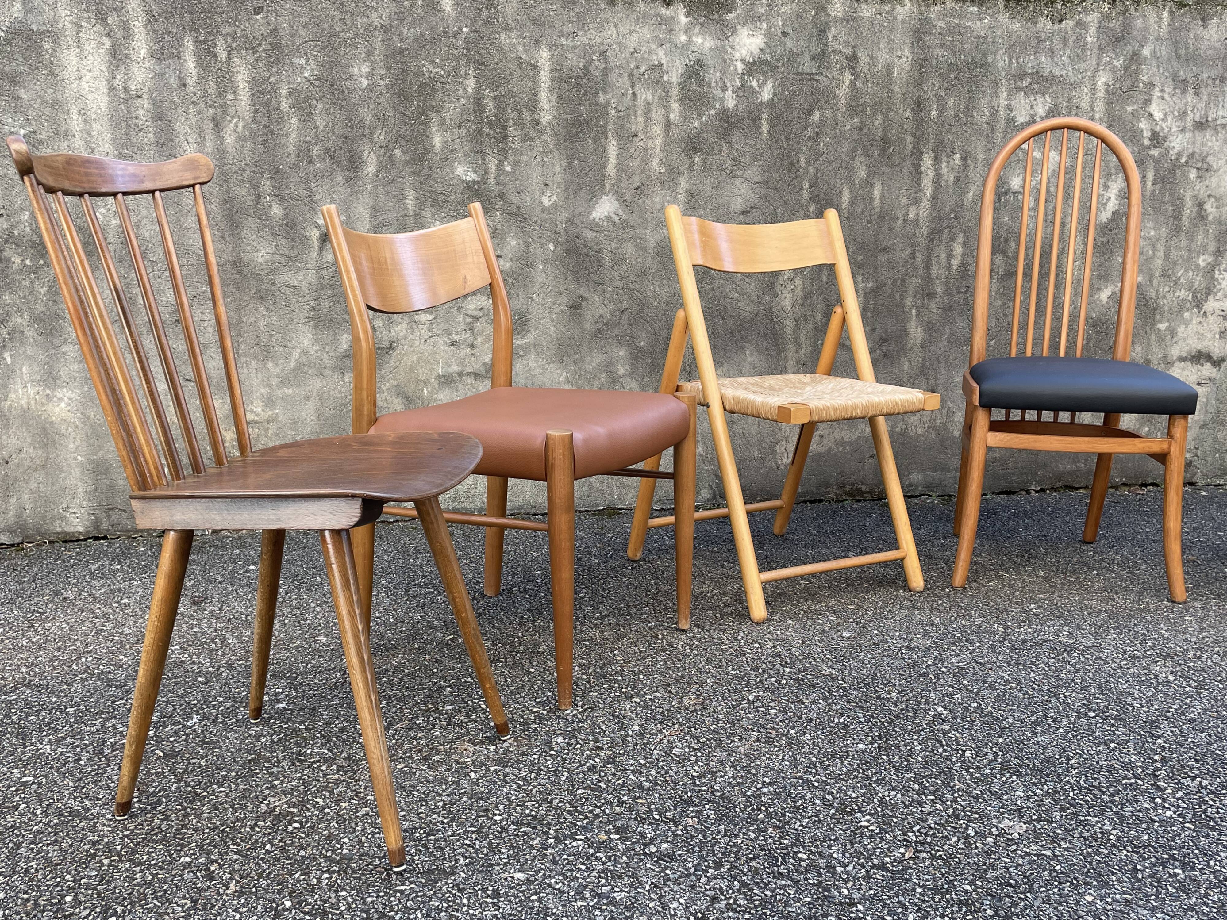 Série de 6 chaises vintage dépareillées