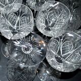 Baccarat set of 35 crystal glasses + 2 flower model carafes 9157 from 1907