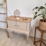 Small accent furniture / cream beige chest of drawers natural wood – chic style