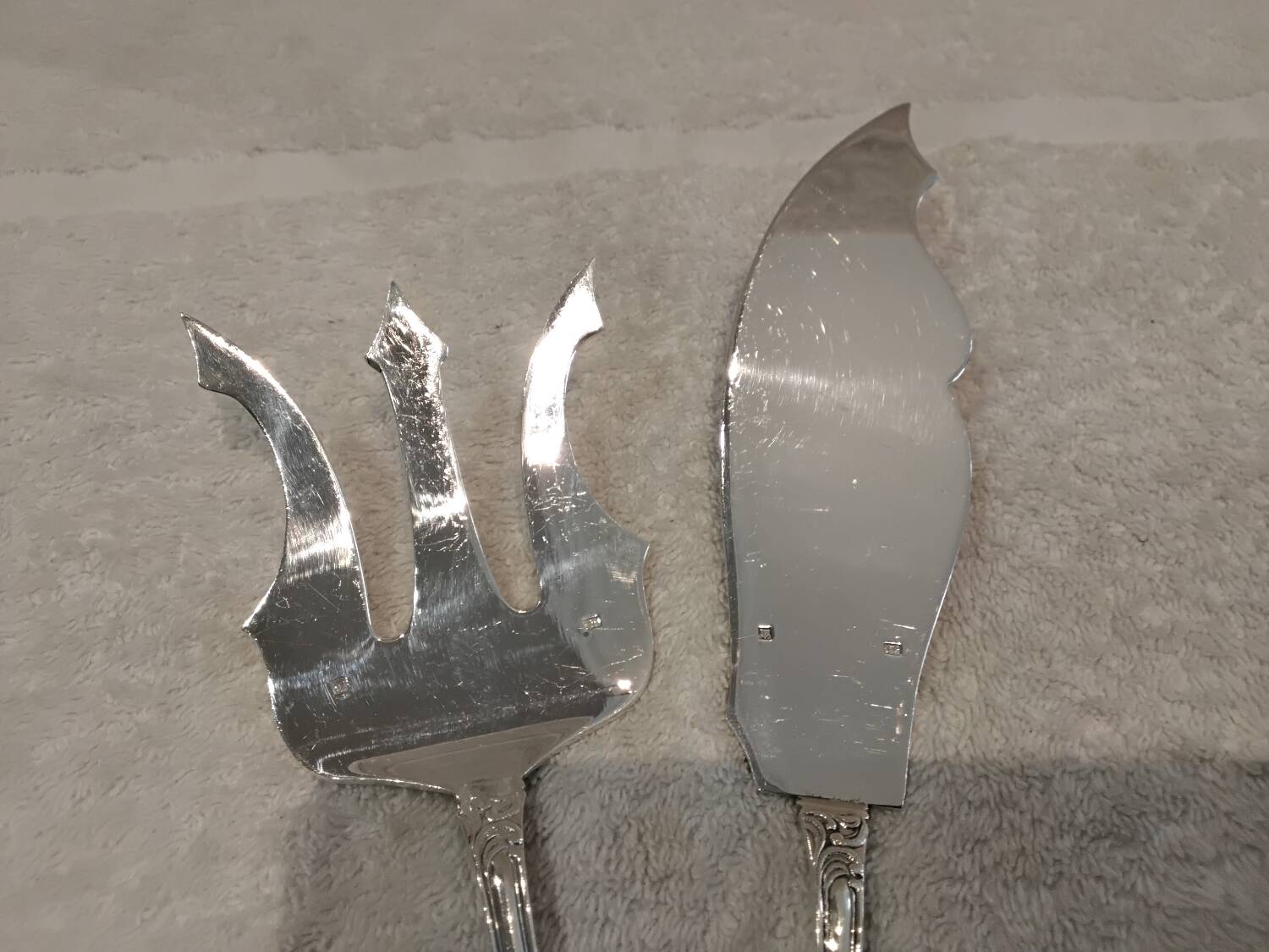 2-piece fish serving set, silver-plated metal, goldsmith V, rocaille marly