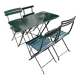 Salon de jardin, table et 4 chaises pliantes en métal vert