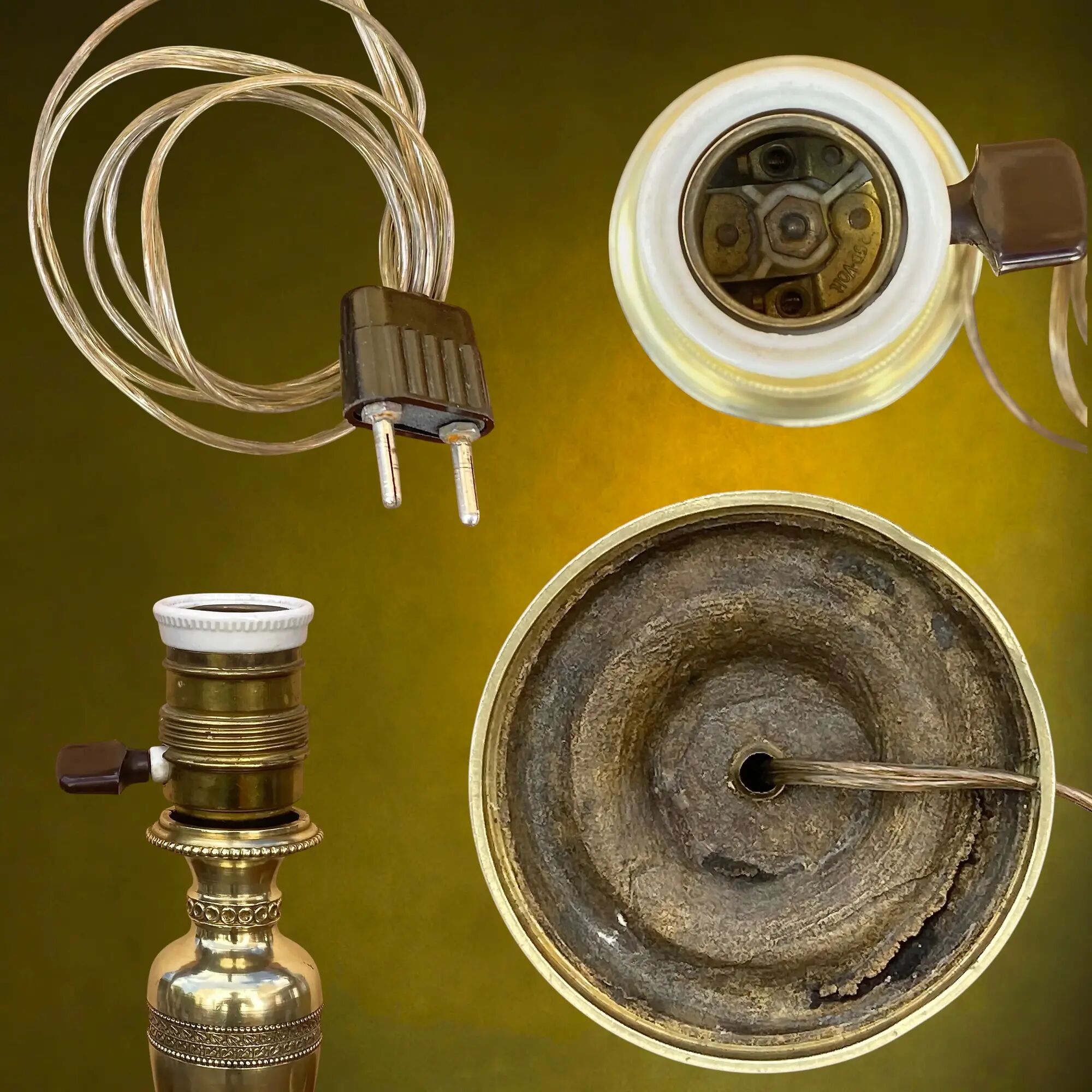 Solid brass table lamp with parchment effect shade – 1950s-60s