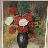Painting, painting on canvas, still life, the bouquet of flowers painted on vintage canvas