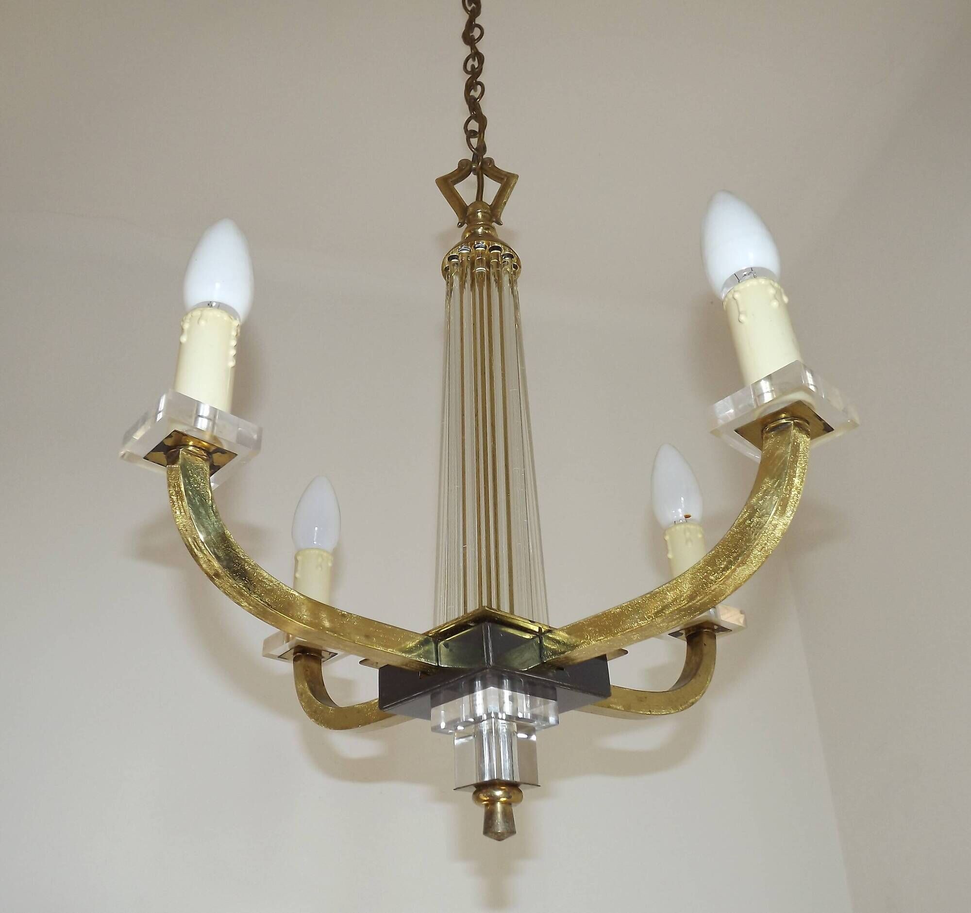 French Mid-Century / 1960s 4 Light Chandelier In The Style of Jacques Adnet