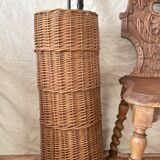 Woven wicker basket, vintage rod holder