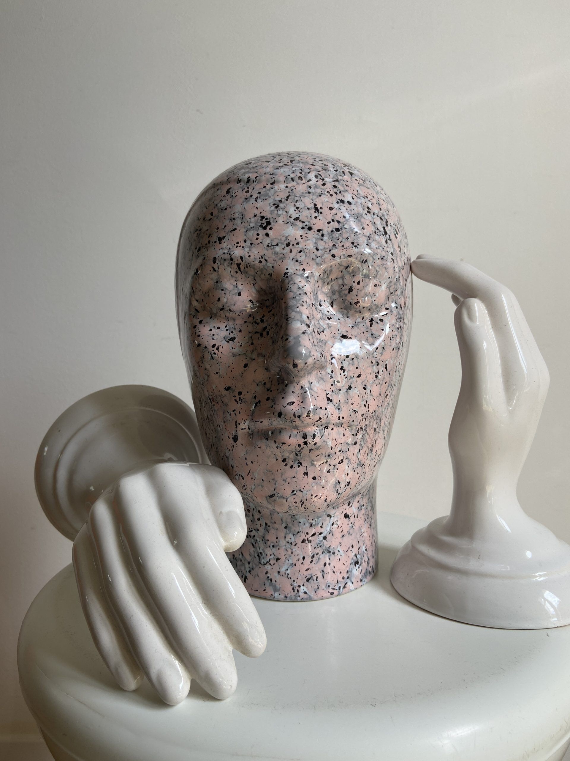 Vintage ceramic head speckled pattern pink and black