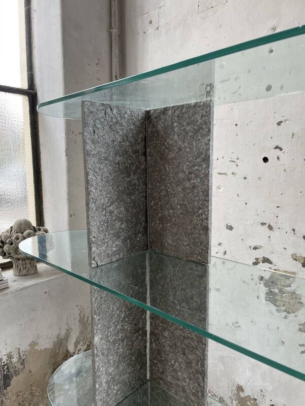 Etagère sculpture pierre et verre Roche Bobois années 70