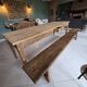 Solid pine farmhouse table and its bench - 19th century - Authentic patina