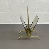 Magazine holder in brass and glass