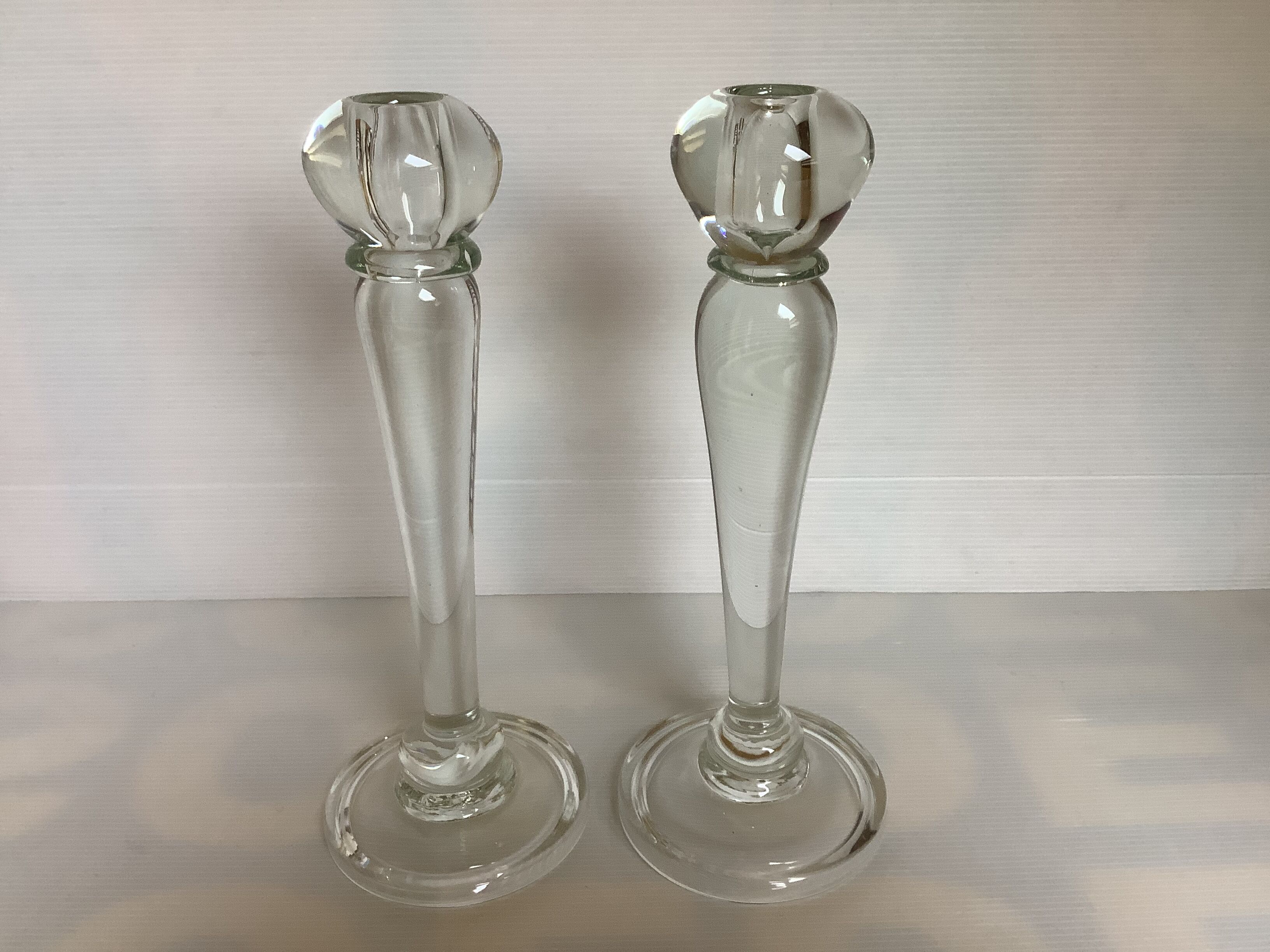 Pair large glass candle holders