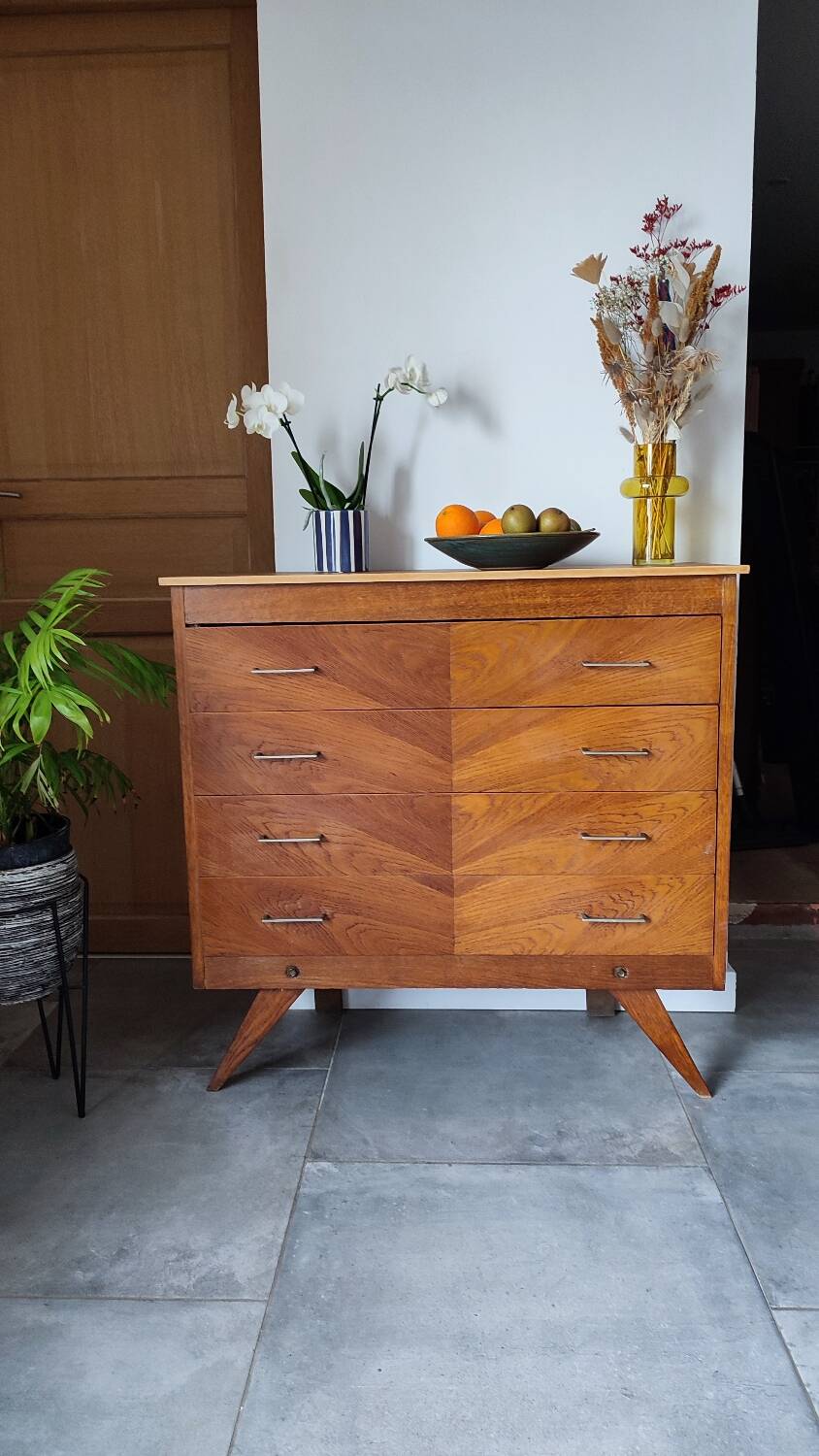 Vintage chest of drawers with compass feet