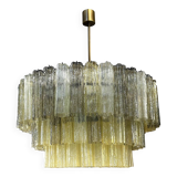 Italian Mid-Century Murano Glass “Tronchi” Chandelier in Amber and Fumé