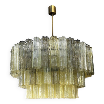 Chandelier en verre de Murano "Tronchi" des années 50 en ambre et fumé