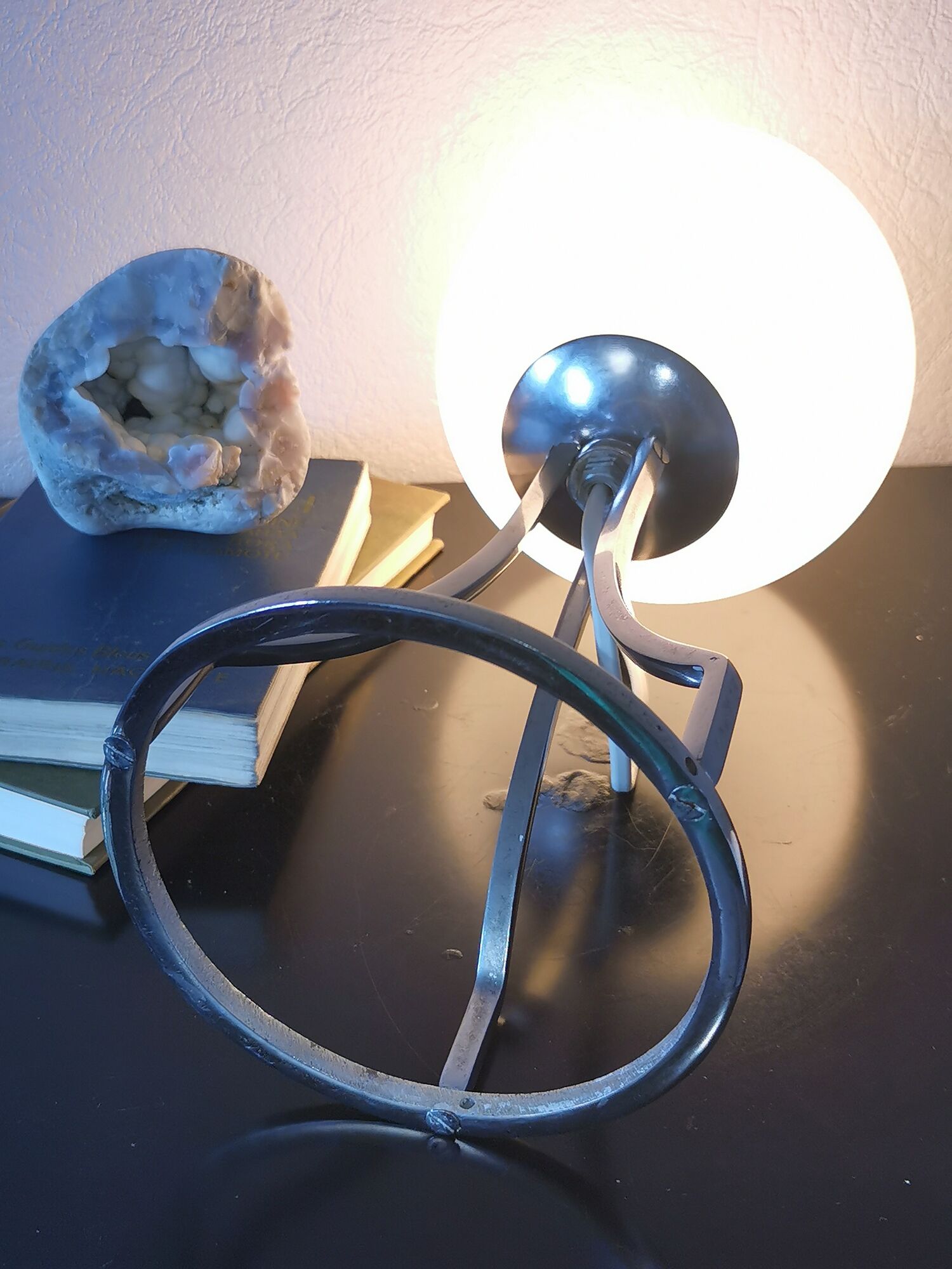 Lamp sphere of frosted glass, chrome steel, art deco, 1950
