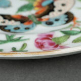 Porcelain plate of Canton XIXth decoration of butterflies and bird