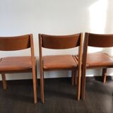 Set of 4 elm chairs and leather, 80s