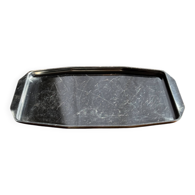Plateau vintage rectangulaire en métal argenté à anses L37 Lg27 H1,5