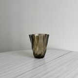 Smoked glass vase with twisted design