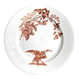 Plat rond longwy en terre de fer blanche et marron