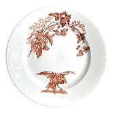 Plat rond longwy en terre de fer blanche et marron