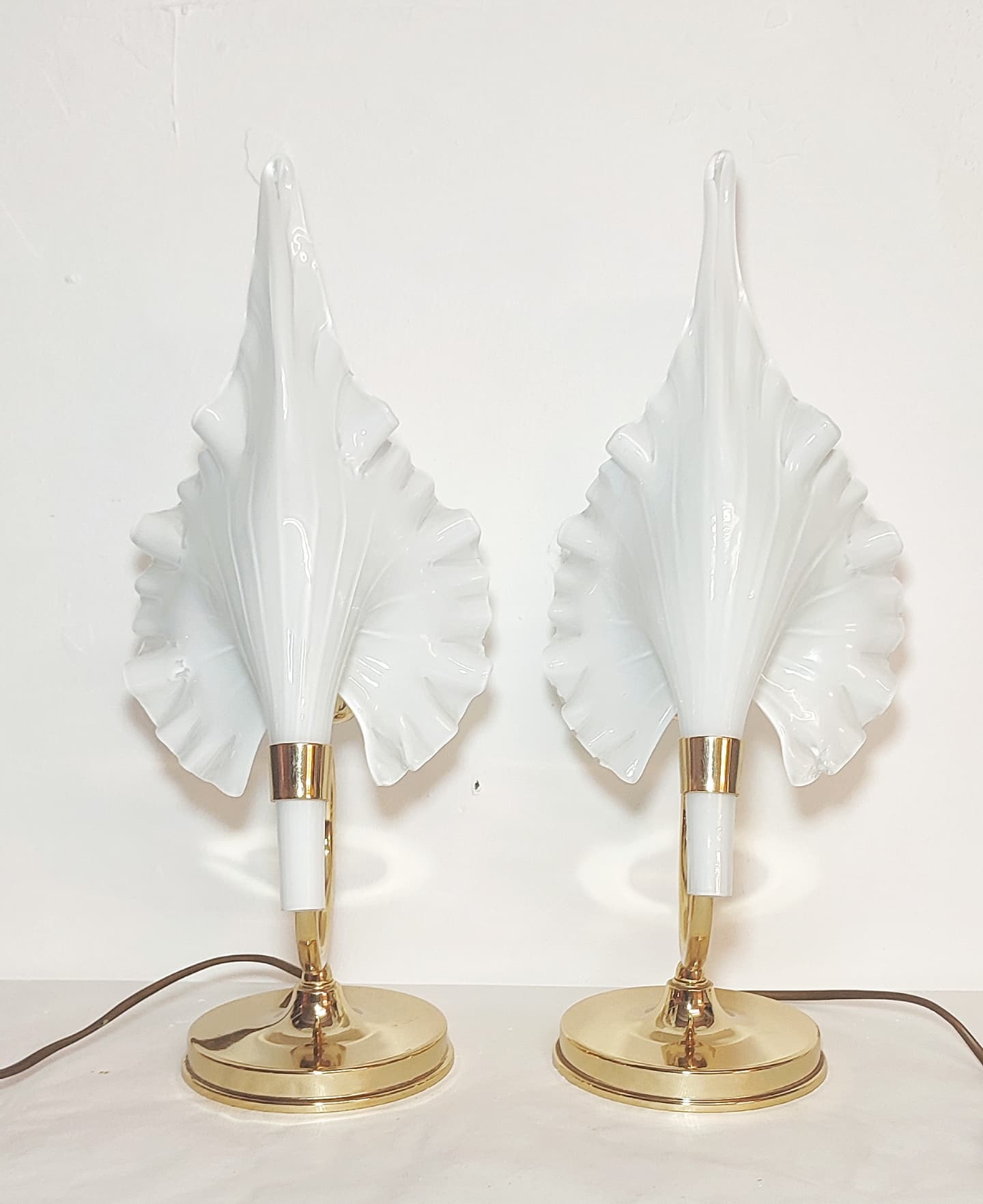 Pair of table lamps calla lily "Franco Luce" murano glass. Italy 1960s.