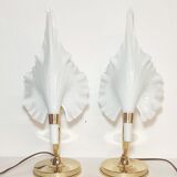 Pair of table lamps calla lily "Franco Luce" murano glass. Italy 1960s.