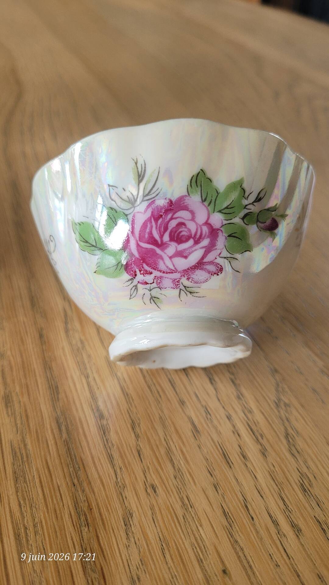 6 antique coffee cups in pearlescent porcelain