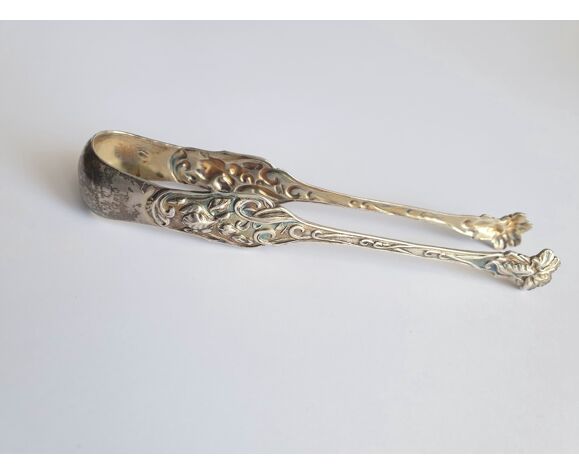 Sugar clamp art nouveau solid silver and vermeil