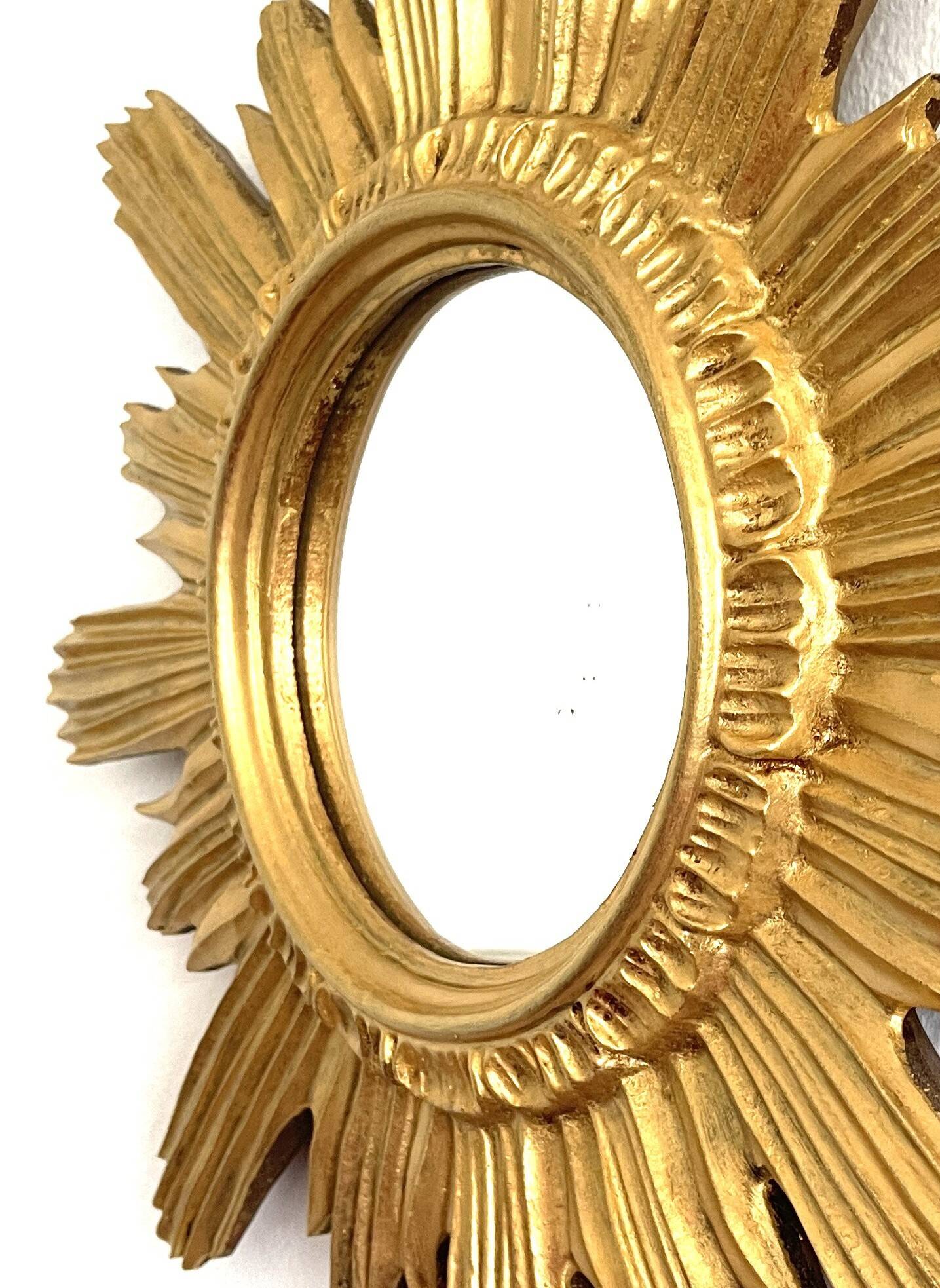 Golden carved wooden sun mirror — 42 cm