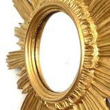 Golden carved wooden sun mirror — 42 cm
