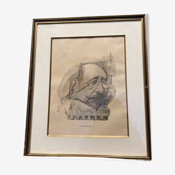 Framed portrait, drawing signed M. Rouvier.