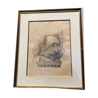 Framed portrait, drawing signed M. Rouvier.