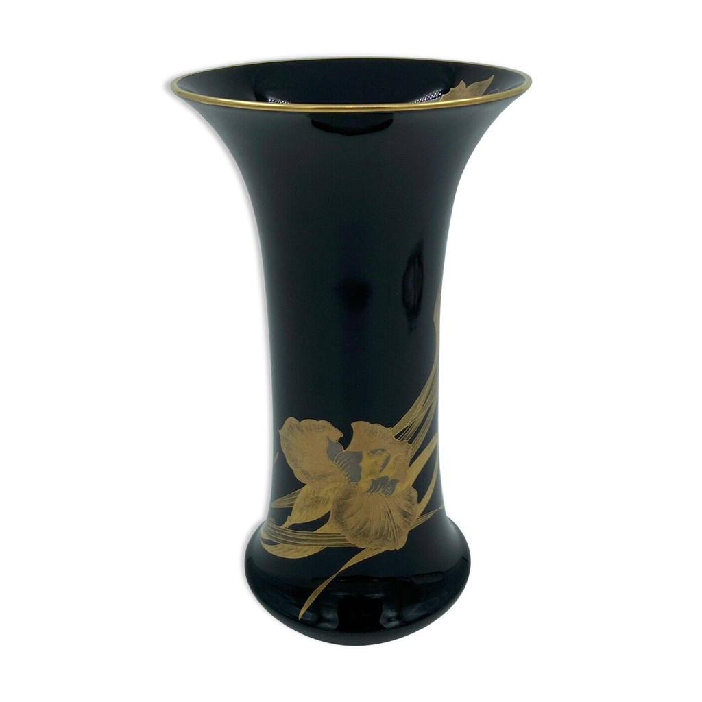 Black vase leonard paris caprice n 14 hutschenreuther germany sign