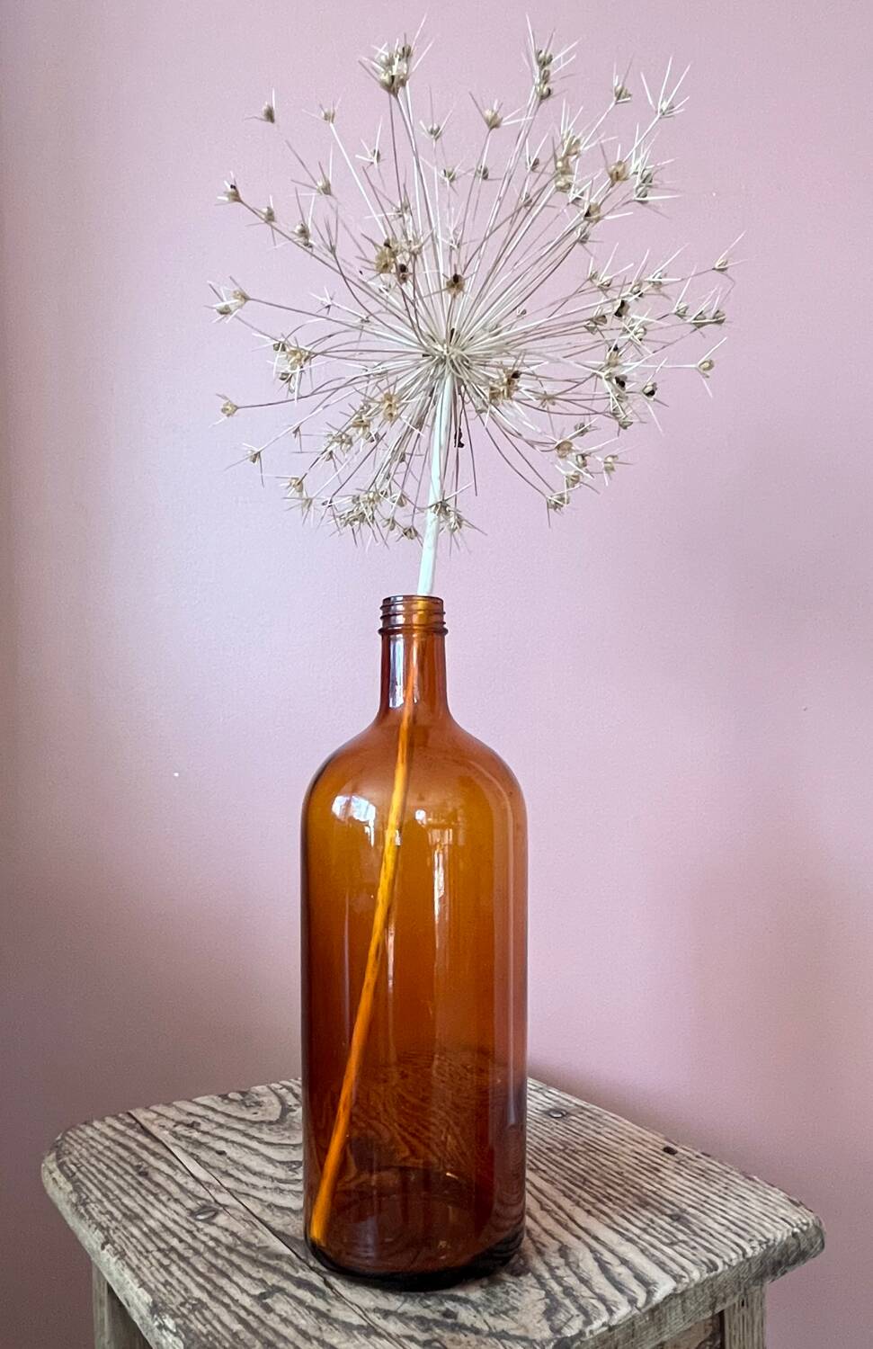 Amber glass bottle vase