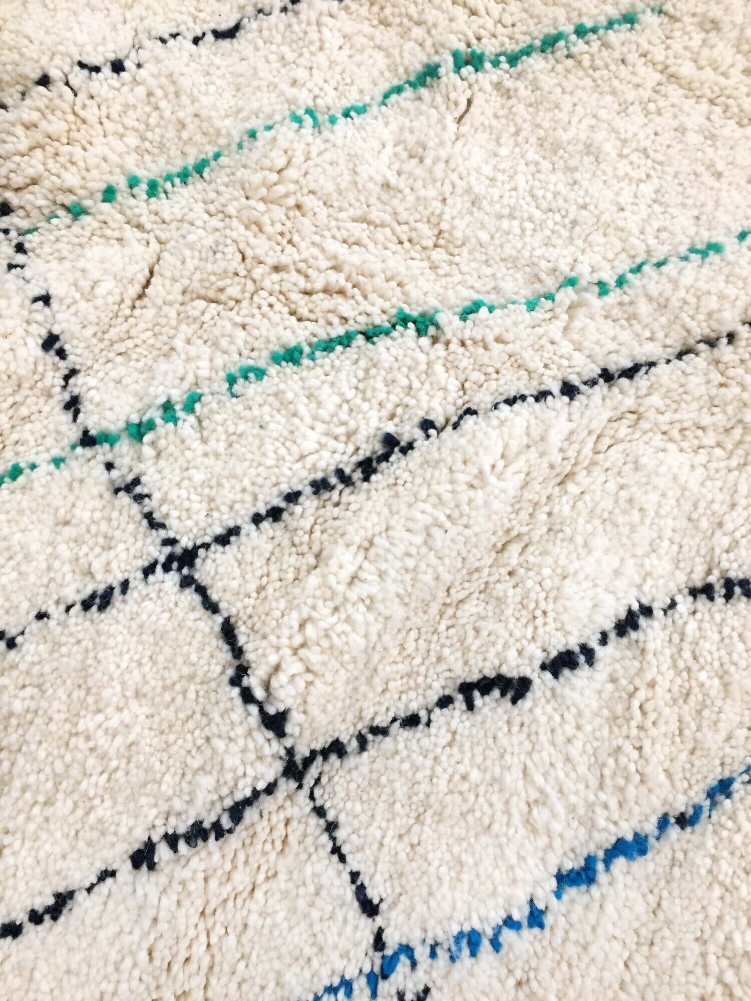 Moroccan Berber carpet blessed ouarain ecru with colored lines 236x160cm