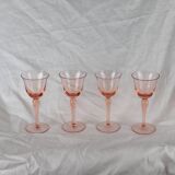 Set of 4 pink rosé glasses with twisted foot - 70s / 80s