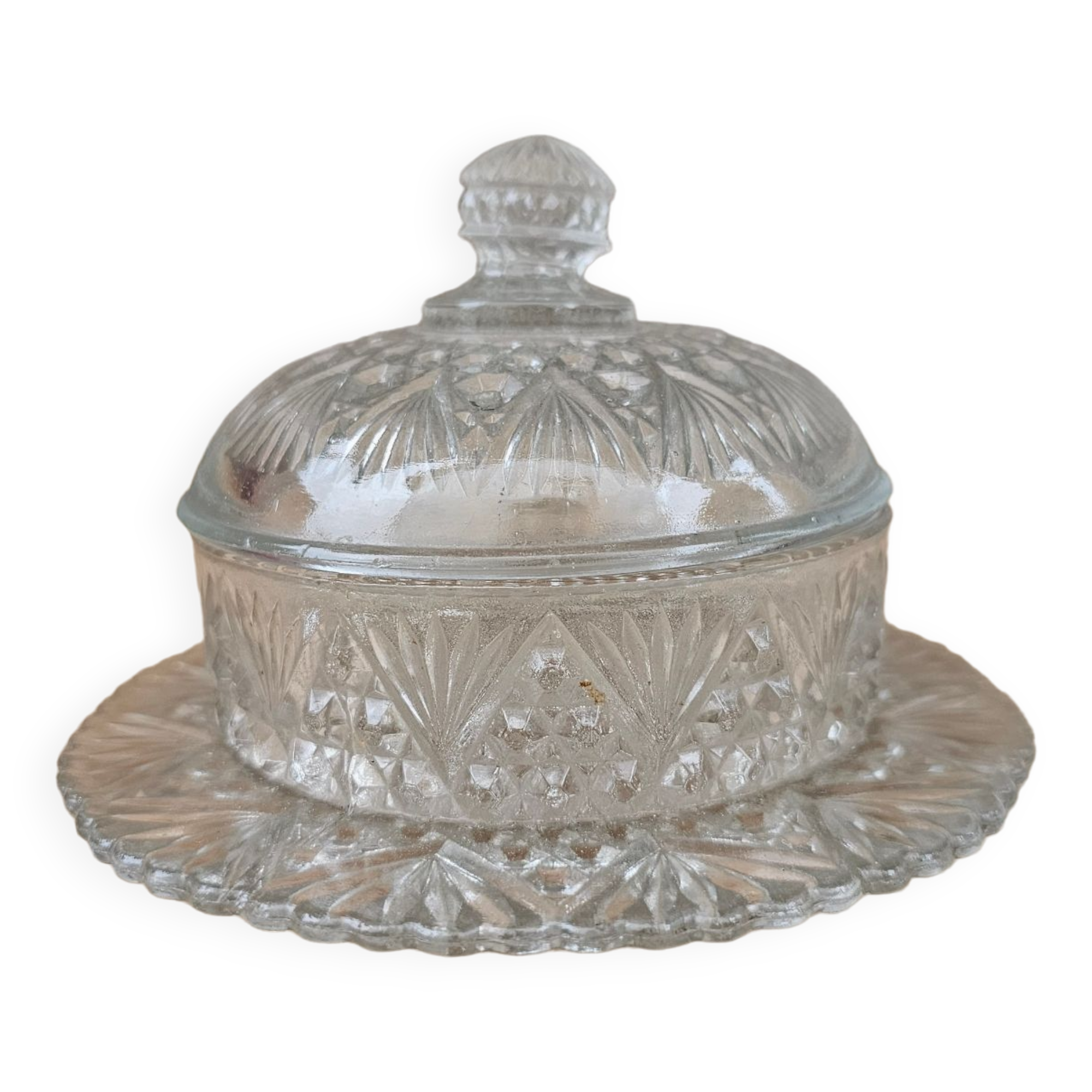 Round molded glass butter dish