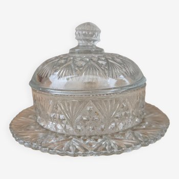 Round molded glass butter dish