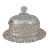 Round molded glass butter dish