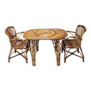 Table duo bambou rotin