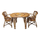 Vintage Audoux Minet bamboo, rattan, and smoked glass table duo.