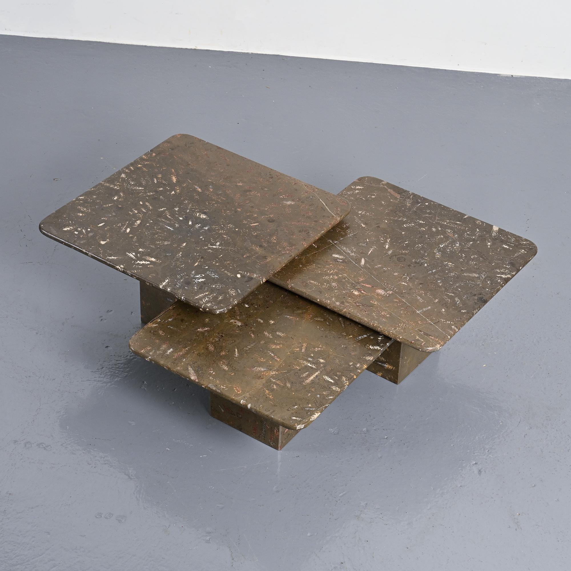 Set of three nesting tables "Fossil", Switzerland, circa 1970