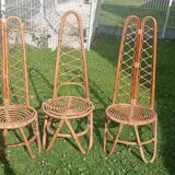 Trio of bamboo and rattan chairs published by Bonacina, 1960