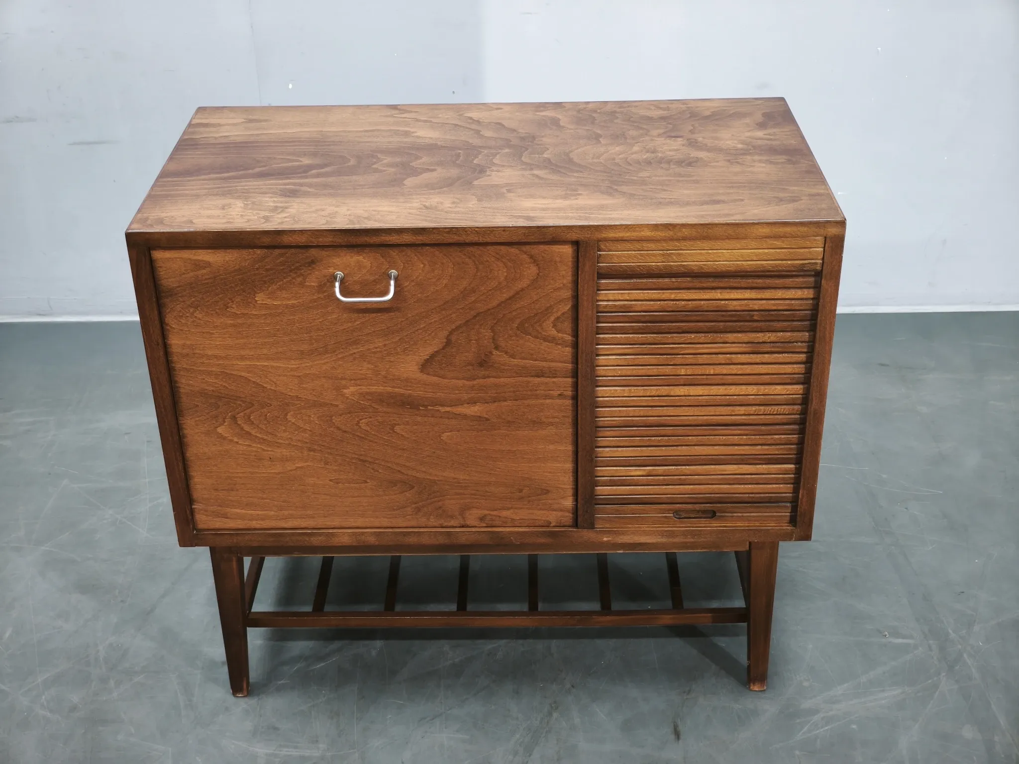 1960s Danish Modern Beech Wood Bar Cabinet with Tambour Door