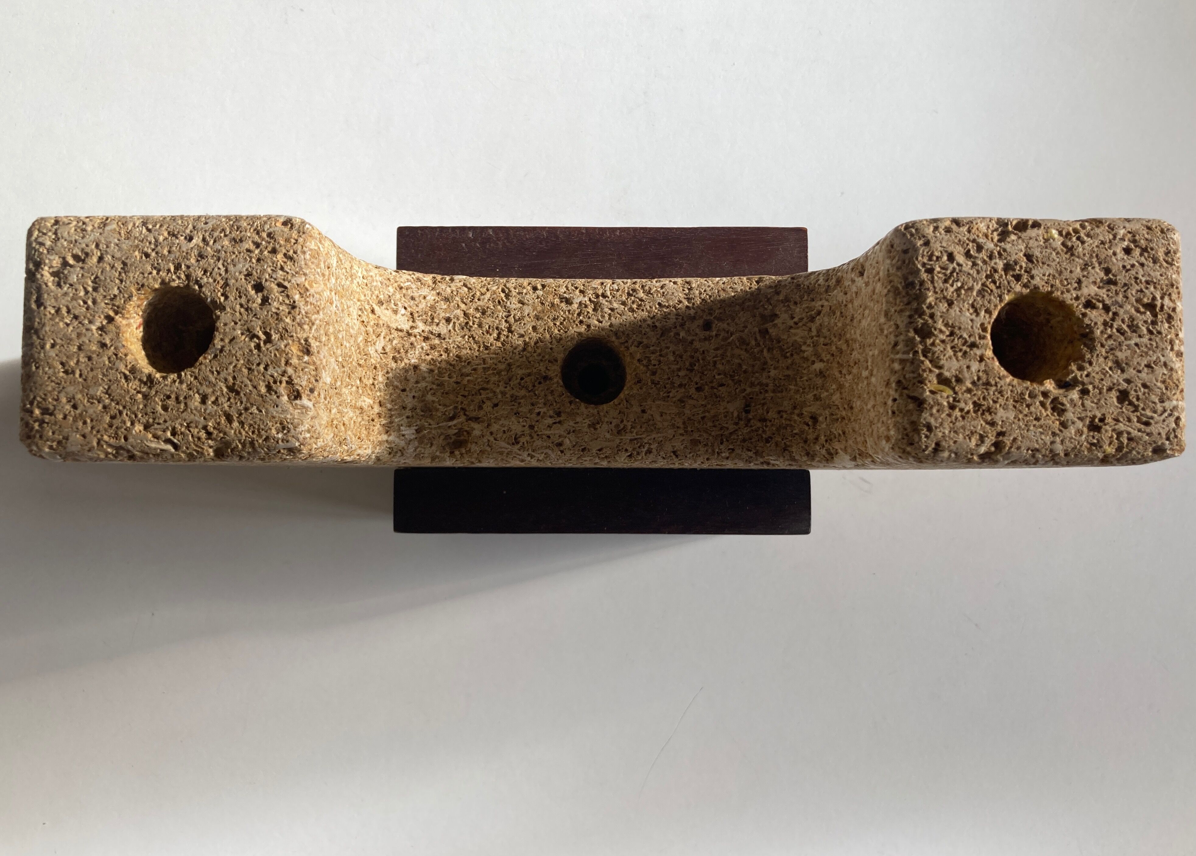 Brutalist XXL candle holder in stone and wood from the 1970s.