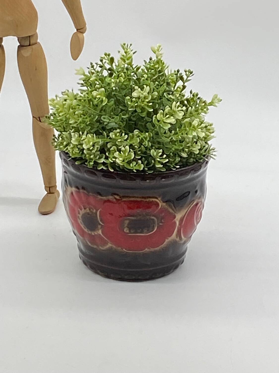 Cache pot céramique, vintage ,W. Germany, fleurs  rouges 🌹