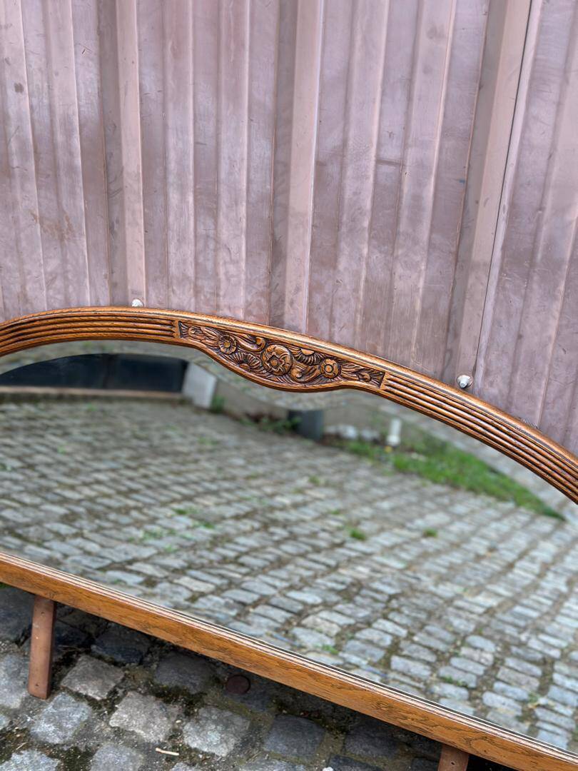Art Deco concave mirror, arc-shaped, carved in solid wood, 1940.
