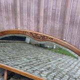 Art Deco concave mirror, arc-shaped, carved in solid wood, 1940.