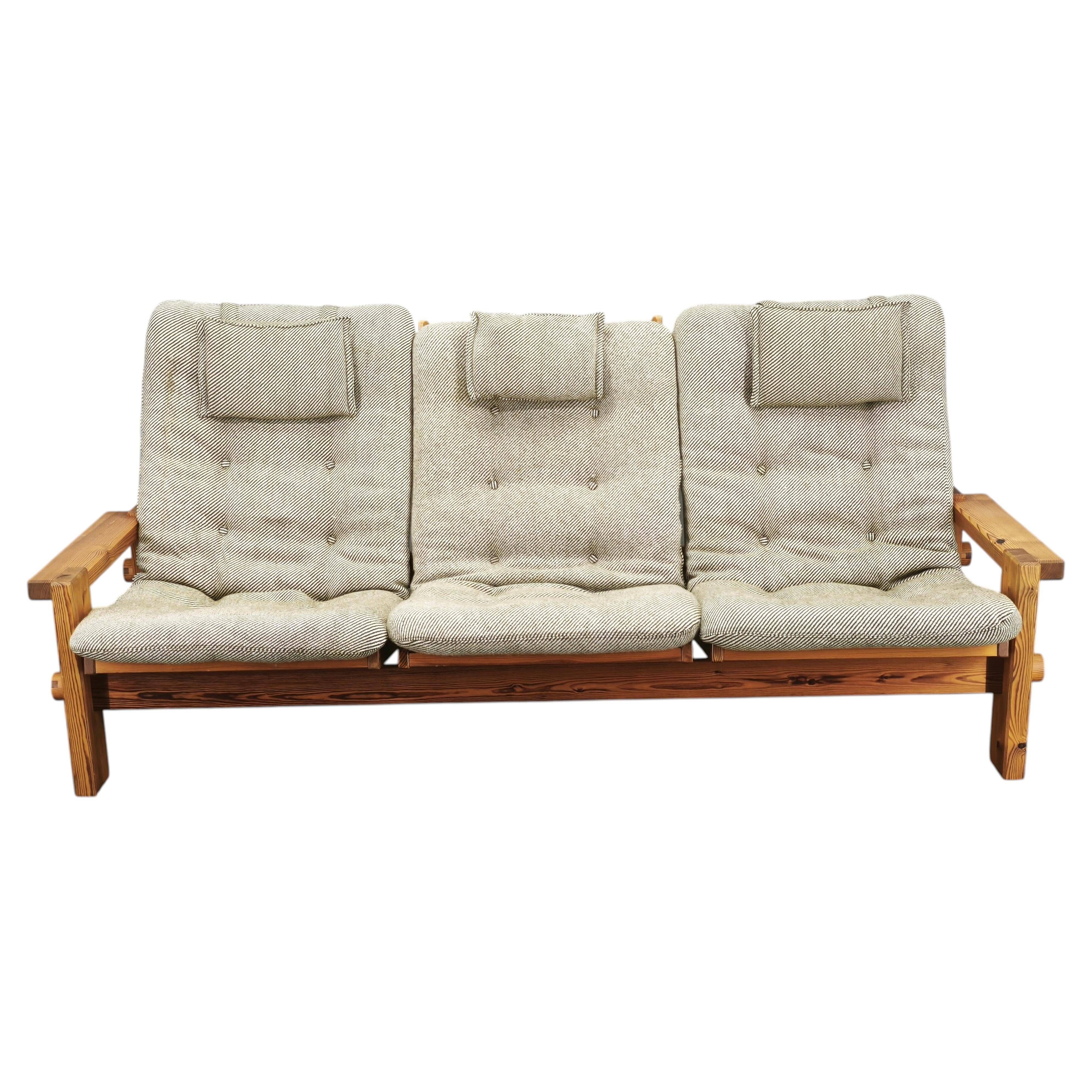 Yngve Ekström Dymling Three-Seater Pine Sofa for Swedese, 1970s