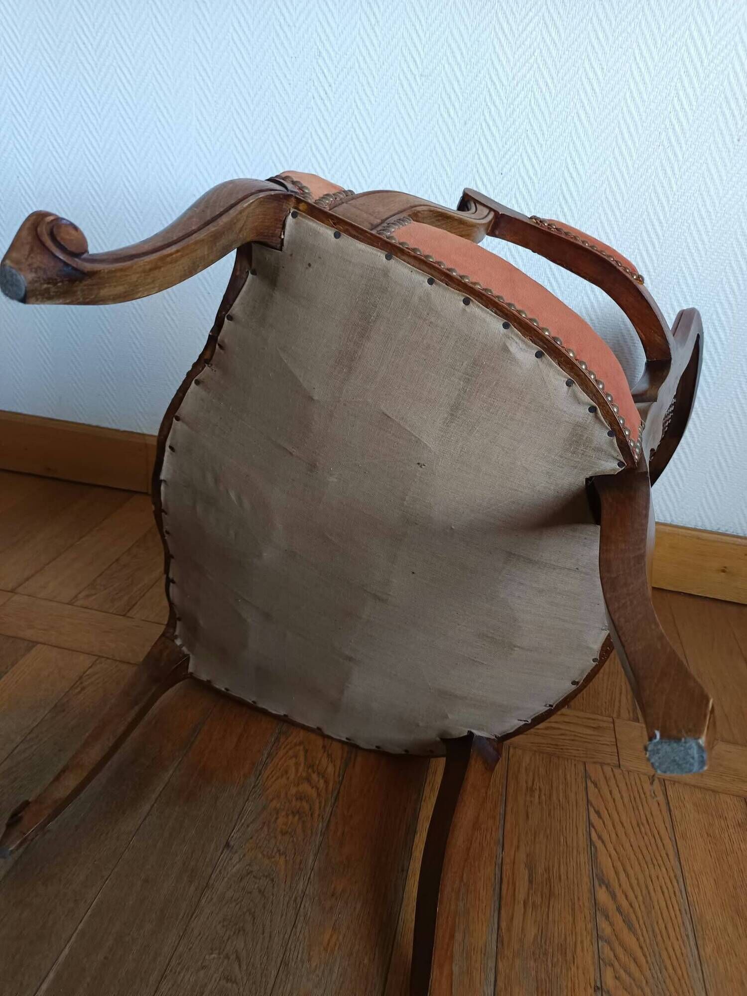 Fauteuil louis XV terracotta et cannage